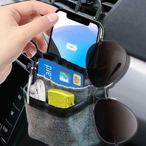 img 4 attached to Gray Car Air Vent Bag - Multi-Functional Pocket Organizer For Car Accessories, Coins, Keys, And Pens - Cell Phone And Sunglass Holder For Car Vent Outlet