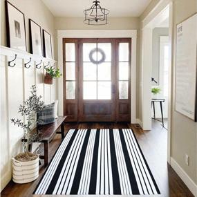 img 1 attached to Striped Cotton Woven Outdoor Rug - Machine Washable Area Rug For Farmhouse, Patio, Lawn, And Bedroom - Black And White - Indoor/Outdoor (35.5'' X 59'')