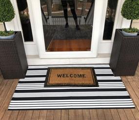 img 3 attached to Striped Cotton Woven Outdoor Rug - Machine Washable Area Rug For Farmhouse, Patio, Lawn, And Bedroom - Black And White - Indoor/Outdoor (35.5'' X 59'')