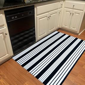 img 2 attached to Striped Cotton Woven Outdoor Rug - Machine Washable Area Rug For Farmhouse, Patio, Lawn, And Bedroom - Black And White - Indoor/Outdoor (35.5'' X 59'')