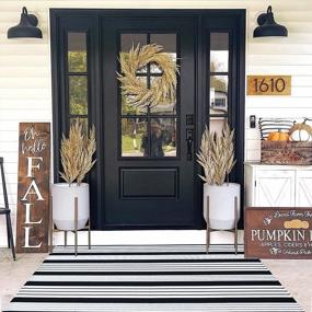 img 4 attached to Striped Cotton Woven Outdoor Rug - Machine Washable Area Rug For Farmhouse, Patio, Lawn, And Bedroom - Black And White - Indoor/Outdoor (35.5'' X 59'')