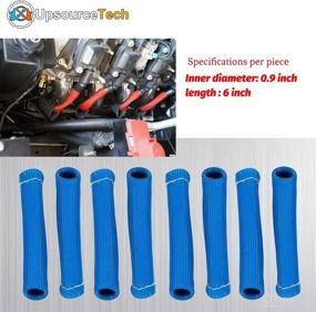 img 3 attached to 🔥 UpsourceTech 1200° Heat Shield Spark Plug Wire Boots Protective Sleeve Cover 8-Piece Kit for BBC SBC 350 454 Wires Holder (Blue)