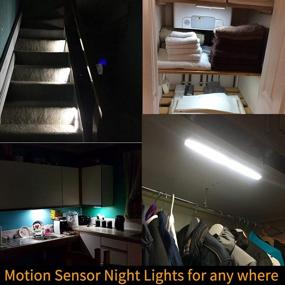 img 2 attached to MOSTON Rechargeable Motion Sensor Closet Lights, 3 Pack 20 LED Cordless Under Cabinet Lighting With Built-In Battery, Stick-On Magnetic Night Lamp For Cupboard Kitchen Stairs