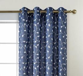 img 2 attached to Navy Blue Semi Sheer Floral Embroidery Faux Linen Curtains - 52 X 63 Inch 2 Panels