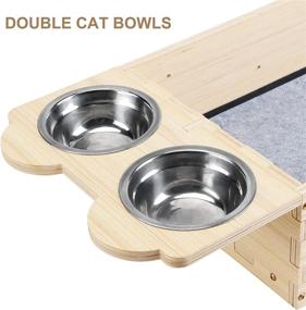 img 1 attached to 🐱 Yiotl Wall Mounted Wood Cat Shelf Bed with Two Bowls: A Stylish and Functional Indoor Cat Perch with Feeder Shelf and Play Platform