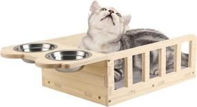 img 2 attached to 🐱 Yiotl Wall Mounted Wood Cat Shelf Bed with Two Bowls: A Stylish and Functional Indoor Cat Perch with Feeder Shelf and Play Platform