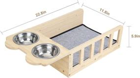 img 3 attached to 🐱 Yiotl Wall Mounted Wood Cat Shelf Bed with Two Bowls: A Stylish and Functional Indoor Cat Perch with Feeder Shelf and Play Platform