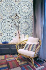 img 2 attached to Morocco Tiles Peel And Stick Wallpaper 17.7In X 9.8Ft Removable Boho Home Decor Blue/Yellow/Orange HAOKHOME 96029.