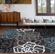 modern abstract floral soft area rug with easy maintenance for home and office - 5' 3" x 7' 3," ideal for living room, bedroom, and kitchen decor in elegant gray shade. logo