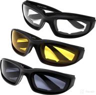 👓 polycarbonate motorcycle riding goggle glasses set - shatterproof, all weather protective (3 pack, polarized assortment) logo