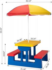 img 3 attached to Красочный детский стол для пикника со складной конструкцией, зонтиком и игровой скамейкой - идеально подходит для игр и развлечений на открытом воздухе (красный, зеленый, синий)