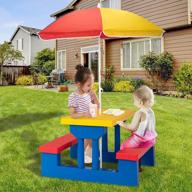 colorful kids picnic table with foldable design, umbrella and play bench - ideal for outdoor playtime and fun (red, green, blue) logo