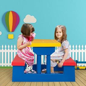 img 1 attached to Colorful Kids Picnic Table With Foldable Design, Umbrella And Play Bench - Ideal For Outdoor Playtime And Fun (Red, Green, Blue)
