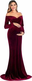 img 2 attached to Maternity Off Shoulder Long Sleeve Fitted Gown Half Circle Maxi Photography Dress For Photo Props OQC Velvet