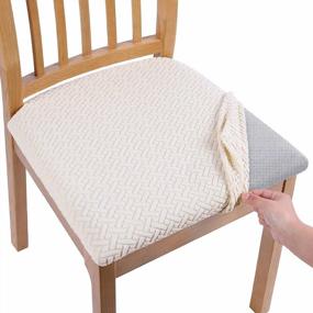 img 4 attached to Smiry Seat Covers For Dining Room Chairs Stretch Jacquard Dining Chair Seat Covers With Buckle - Set Of 6, Beige