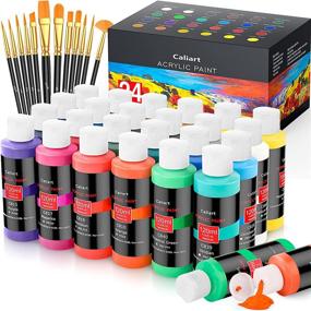img 4 attached to Caliart 24-Color Acrylic Paint Set With 12 Brushes & 120Ml Art Paints, Perfect For Beginners And Pros: Ideal For DIY Crafts And Home Decorations!