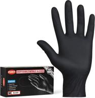 🧤 starkit gloves disposable latex free, 4 mil nitrile gloves m, 100 pcs food grade disposable gloves, black - premium protection and hygiene logo