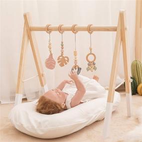 img 3 attached to 🌳 Wood Baby Gym with Foldable Frame and 4 Pendant Toys: Perfect Newborn Gift for Baby Girls and Boys