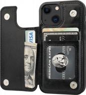 мини-чехол-кошелек для iphone 13 с держателем для карт - искусственная кожа onetop, магнитная застежка и противоударная крышка 5,4 дюйма (черный) логотип