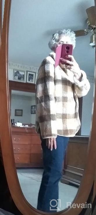 img 1 attached to Women'S Plaid Fleece Hoodie Pullover: Long Sleeve 1/4 Zip Lapel, Warm & Fluffy! review by Emily Scott