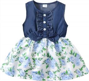 img 4 attached to Джинсовое летнее платье принцессы с подсолнухами для маленьких девочек, джинсовая юбка-пачка без рукавов, нарядная одежда для девочек