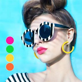 img 1 attached to 80S Cosplay Party Accessory Set: 4 Pairs Of Neon Hoop And Retro Dangle Earrings For Women