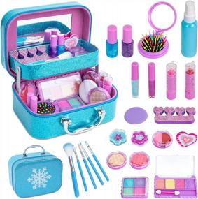 img 4 attached to Детский нетоксичный набор для макияжа WETONG с косметическим футляром - игрушки для макияжа принцессы для девочек, моющиеся и идеальный подарок на Рождество / день рождения для детей от 3 до 12 лет