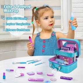 img 3 attached to Детский нетоксичный набор для макияжа WETONG с косметическим футляром - игрушки для макияжа принцессы для девочек, моющиеся и идеальный подарок на Рождество / день рождения для детей от 3 до 12 лет