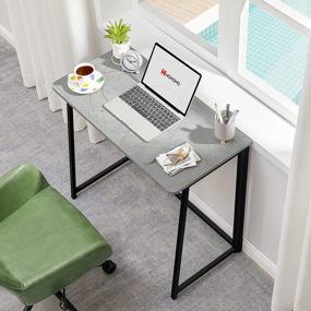 img 1 attached to Compact Foldable Desk: Ideal Writing & Study Workstation For Home Office - WOHOMO Grey Laptop Table