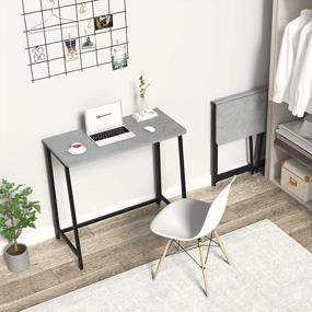 img 3 attached to Компактный складной стол: идеальная рабочая станция для письма и учебы в домашнем офисе - серый стол для ноутбука WOHOMO