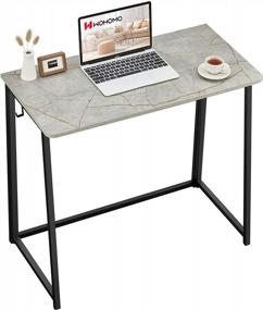 img 4 attached to Компактный складной стол: идеальная рабочая станция для письма и учебы в домашнем офисе - серый стол для ноутбука WOHOMO