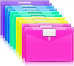 img 4 attached to Sooez 10 Pack Plastic Envelopes Poly Envelopes, Clear Document Folders Plastic File Folders US Letter A4 Size File Envelopes With Label Pocket, Assorted Color