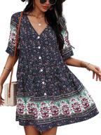 temofon bohemian printed dresses pockets women's clothing : dresses логотип