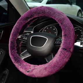 img 2 attached to KAFEEK Frost Fluffy Microfiber Plush Steering Wheel Cover For Winter Warm Interior Accessories
