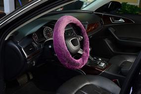 img 1 attached to KAFEEK Frost Fluffy Microfiber Plush Steering Wheel Cover For Winter Warm Interior Accessories