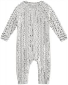 img 4 attached to Newborn Baby Boy/Girl Cable Knit Sweater Romper Jumpsuit - Winter Fall Layette Set