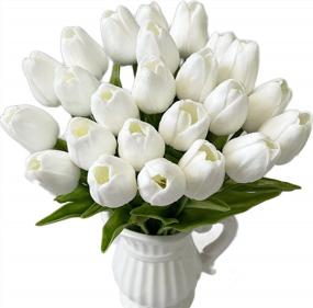 img 4 attached to 24 шт. Искусственные белые цветы тюльпана - букет из чистых белых цветов для домашнего декора, центральных украшений и свадебного украшения.