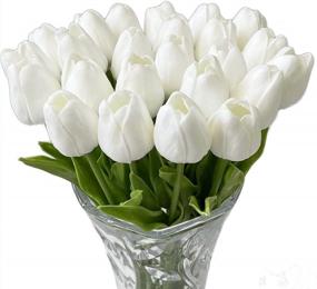 img 3 attached to 24 шт. Искусственные белые цветы тюльпана - букет из чистых белых цветов для домашнего декора, центральных украшений и свадебного украшения.