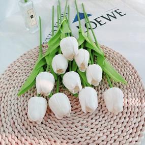 img 1 attached to 24 шт. Искусственные белые цветы тюльпана - букет из чистых белых цветов для домашнего декора, центральных украшений и свадебного украшения.