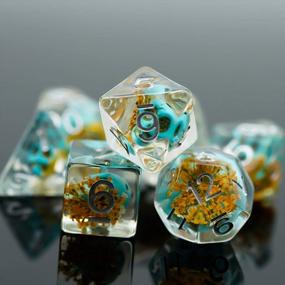 img 3 attached to UDIXI 7 Die DND Dice Set: Polyhedral DND Dice For Role Playing Games, Skull Dice Set For Dungeons And Dragons MTG Pathfinder (Blue Skull-Yellow Flower)