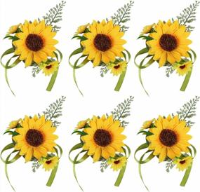 img 4 attached to Bring The Sunshine Indoors: U'Artlines Handmade Artificial Sunflower Bouquets For Weddings And Home Decor (6-Piece Corsage)