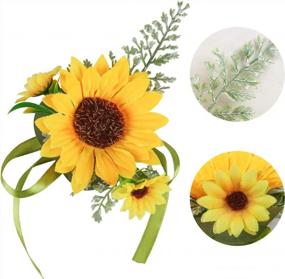 img 3 attached to Bring The Sunshine Indoors: U'Artlines Handmade Artificial Sunflower Bouquets For Weddings And Home Decor (6-Piece Corsage)