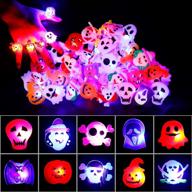 decorlife 50 pcs halloween light up rings, halloween party favors for kids, glow in the dark ring, led flash finger lights, pumpkin, ghost, eyeball, spider logo