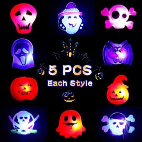 img 3 attached to DECORLIFE 50 PCS Halloween Light Up Rings, Halloween Party Favors For Kids, Glow In The Dark Ring, Led Flash Finger Lights, Pumpkin, Ghost, Eyeball, Spider