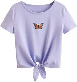 img 4 attached to Romwe Casual Butterfly Sleeve 11 12Y Girls' Clothing ~ Tops, Tees & Blouses