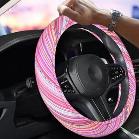 img 3 attached to Pink Boho Steering Wheel Cover For Women