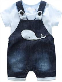 img 4 attached to Adorable Toddler Whale Jeans Romper Set With Blue Short Sleeve T-Shirt For Baby Boys