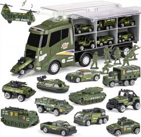 img 4 attached to 18 Pcs Army Men Toy Set For Boys, Die-Cast Military Truck Transport Carrier Playset With Battle Cars, Vehicle Toys For Kids 8-12 Year Old Birthday Gift Party Favor
