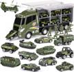 18 pcs army men toy set for boys, die-cast military truck transport carrier playset with battle cars, vehicle toys for kids 8-12 year old birthday gift party favor logo