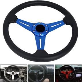 img 3 attached to YEHICY 13.8-Inch Racing Steering Wheel Quick Release - Car Sport Drifting Steering Wheel in Blue, with PU Leather, Aluminum Spokes, and Horn Button